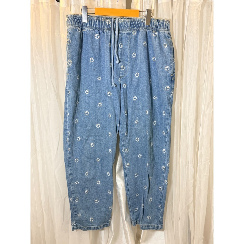 BDG Denim Joggers Mens L Blue Smiley Face Print Elastic Waist Urban Outfitters